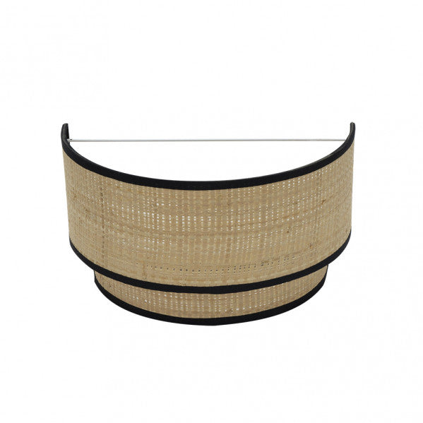 Aplique de pared Roque de Abrila en acabado natural y negro, modelo 1xE27 con luz difusa, dimensiones 17x30x15 cm, ideal para decoración interior y superficie de instalación, iluminación doméstica textil natural (código 172861009).