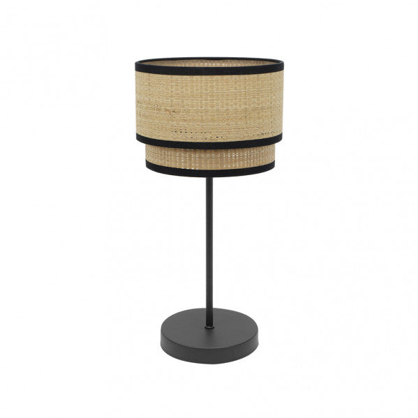 Lámpara sobremesa Alto Roque de Abrila en acabado natural y negro, altura 60cm, diseño minimalista con base de metal reciclable y pantalla textil para luz difusa E27, ideal para decoración interior doméstica moderna (modelo 172871109).