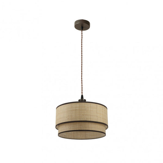 Colgante Roque de Abrila en acabado natural-marrón, diseño rústico de metal y textil con bombilla E27, diámetro 40 cm, ideal para iluminación interior doméstica y decoración general (ref. 172894002)
