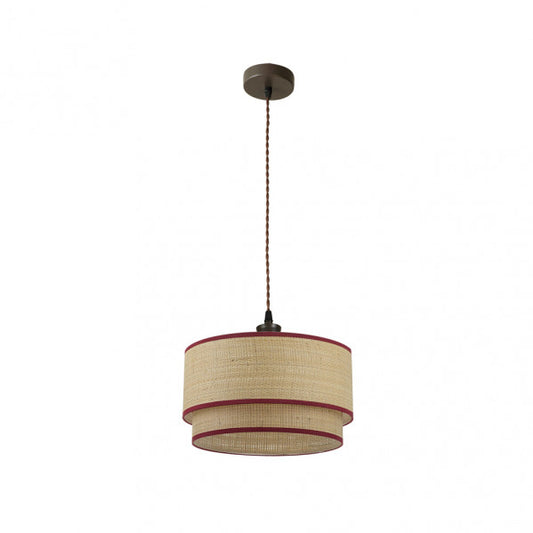 Colgante Roque 1xE27 de Abrila en acabado natural y rojo, lámpara colgante de metal y textil de 40 cm para iluminación difusa en decoración interior doméstica, modelo 172894007
