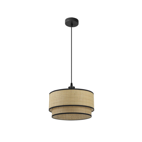 Colgante Roque Natural en negro de 40 cm, lámpara colgante de Abrila con diseño rústico en metal y textil para decoración interior doméstica, luz difusa ideal para espacios acogedores (modelo 172894009).