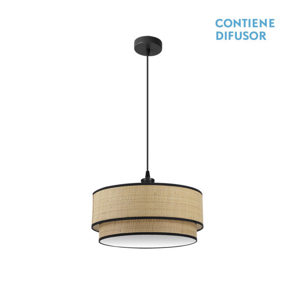 Colgante Roque Natural/Negro 50x50 cm de Abrila, lámpara colgante rústica en metal negro con luz difusa y textil, ideal para iluminación interior doméstica y decoración rústica de tamaño S, modelo 172895009 AI2.