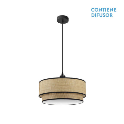 Colgante Roque Natural/Negro 50x50 cm de Abrila, lámpara colgante rústica en metal negro con luz difusa y textil, ideal para iluminación interior doméstica y decoración rústica de tamaño S, modelo 172895009 AI2.