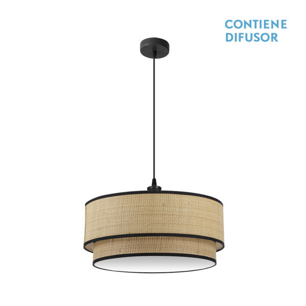 Colgante Roque de Abrila en negro natural con textil y metal, 3xE27 regulable para iluminación difusa en decoración interior doméstica, tamaño M 60cm, modelo 172896009