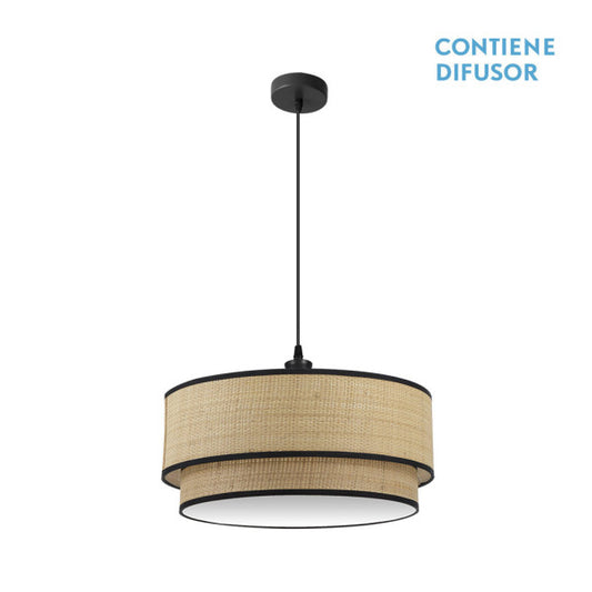 Colgante Roque de Abrila en negro natural con textil y metal, 3xE27 regulable para iluminación difusa en decoración interior doméstica, tamaño M 60cm, modelo 172896009