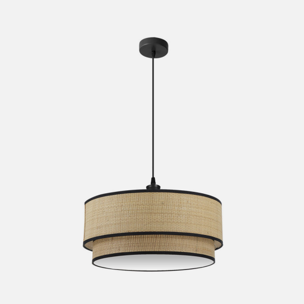 Colgante Roque 3xE27 de Abrila en acabado natural y negro, 60 cm de diámetro, lámpara colgante de iluminación difusa y luz regulable para decoración interior doméstica, diseño textil y metal en tamaño M, referencia 172896009