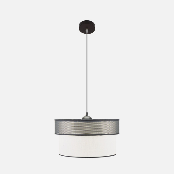 Colgante Felix negro y blanco de 40 cm en metal y textil moderno, lámpara decorativa interior de Abrila para hogar doméstico, diseño contemporáneo estilo ai2 con luz colgante minimalista.