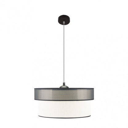 Moderno colgante Felix en negro y blanco de Abrila, lámpara colgante de 50 cm con diseño elegante en metal y textil para iluminación interior y decoración doméstica.