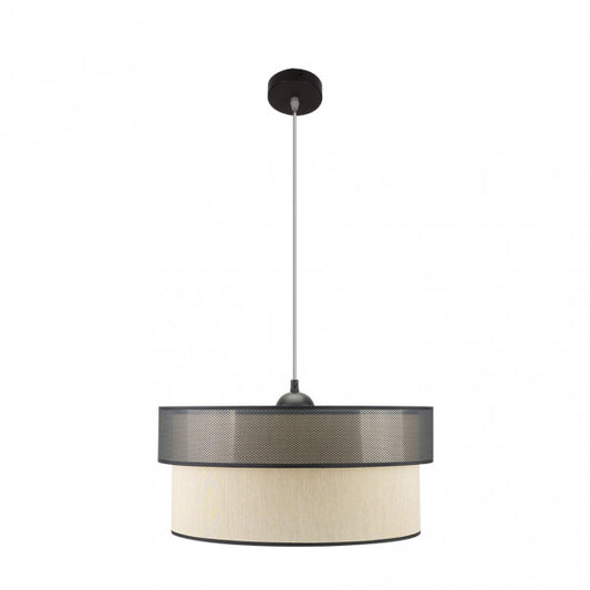 Colgante Felix en negro y dorado de 50 cm, lámpara colgante moderna de Abrila con casquillo E27 para iluminación interior directa, diseño en metal y textil para decoración doméstica contemporánea.