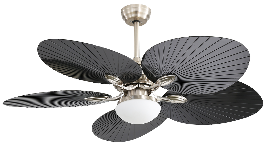 Ventilador de techo CHAW 24W en níquel y negro de Abrila con luz LED integrada, motor DC eficiente, mando a distancia y temporizador para interiores, ideal para verano e invierno, diseño en metal, ABS y cristal (modelo 173291534).