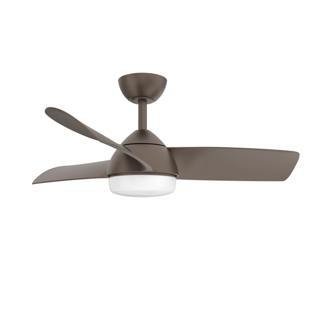 Ventilador de techo Haur marrón 24W DC de Abrila, modelo 173391302, con motor DC silencioso, aspas reversibles para verano e invierno, LED integrado y diseño en metal, MDF y policarbonato para interior doméstico.