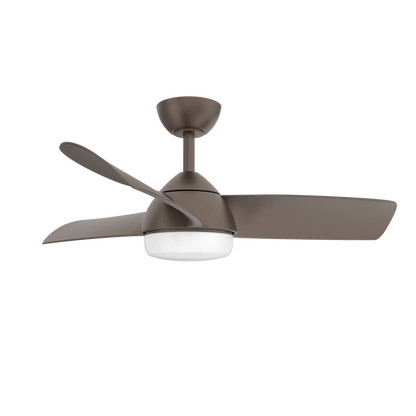 Ventilador de techo Haur marrón 24W DC de Abrila, modelo 173391302, con motor DC silencioso, aspas reversibles para verano e invierno, LED integrado y diseño en metal, MDF y policarbonato para interior doméstico.