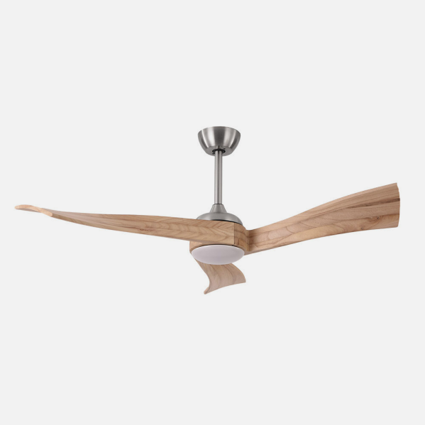 Ventilador de techo Janubi DC 18W en níquel y haya con iluminación LED integrada, motor DC eficiente para ahorro de energía, mando a distancia y diseño en metal, madera y policarbonato para interiores - modelo Abrila 173491342