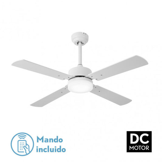 Ventilador de techo Hupe 18W DC blanco de 107 cm con luz LED integrada, 6 velocidades y mando a distancia, modelo Abrila AI2 para uso doméstico interior en metal, MDF y policarbonato.