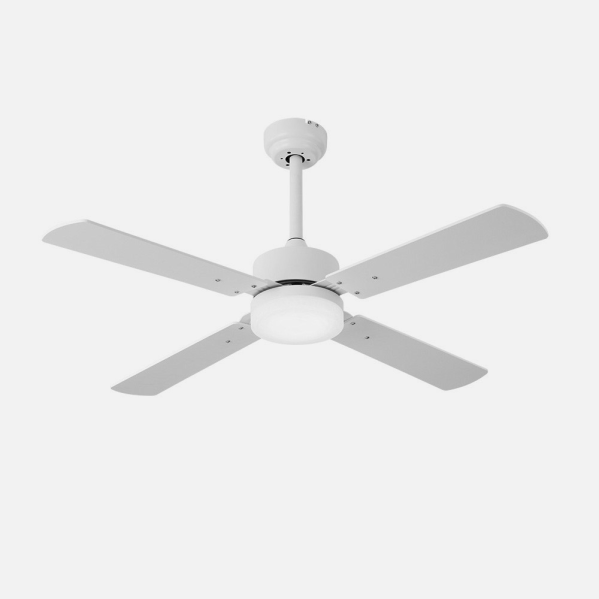 Ventilador de techo Hupe 18W DC blanco de 107 cm con luz LED integrada, 6 velocidades, mando a distancia y diseño en metal, MDF y policarbonato - modelo Abrila 173591401 para interiores domésticos.