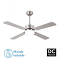 Ventilador de techo Hupe en níquel satinado de 18W con motor DC eficiente, luz LED integrada y aspas reversibles de haya para ventilación en verano e invierno, ideal para interior doméstico Abria AI2, modelo 173591403
