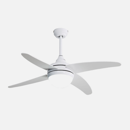 Ventilador de techo Klod blanco con 4 aspas, modelo Abrila 117 cm, motor DC eficiente y mando a distancia incluido, ideal para interior doméstico, referencia 173692401