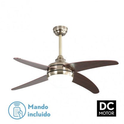 Ventilador de techo Klod en acabado cuero y cerezo de 117 cm, modelo Abrila con motor DC eficiente, 6 velocidades, mando a distancia y temporizador para interiores domésticos, referencia 173692436