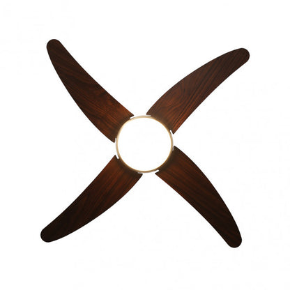 Ventilador de techo Klod en acabado cuero y cerezo de 117 cm, modelo Abrila con 6 velocidades, motor DC eficiente, mando a distancia y temporizador para interior doméstico
