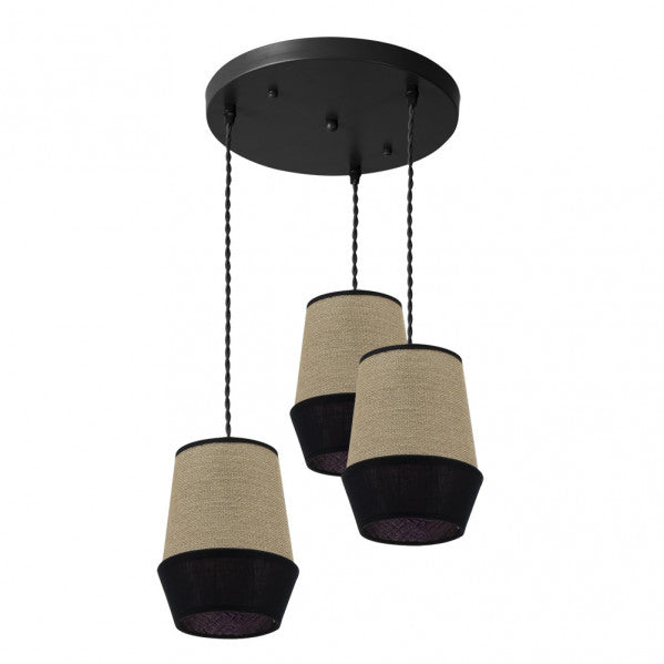 Plafon de campana moderna Abrila en saco negro, diseño textil de 36x36 cm con 3 casquillos E27, iluminación interior doméstica en metal para techos, código 173983009