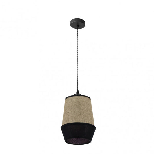 Colgante de campana Abrila 1xE27 en saco negro, lámpara colgante de metal textil moderna de 30 cm para iluminación interior doméstica y decoración contemporánea