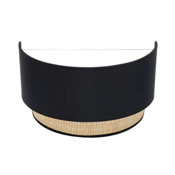 Aplique de pared Kandy de Abrila en negro y natural, modelo 1xE27 con dimensiones 17x30x15 cm, diseño moderno de metal y textil para iluminación interior doméstica y decoración contemporánea.