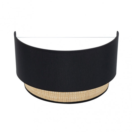 Aplique de pared Kandy de Abrila en negro y natural, modelo 1xE27 con dimensiones 17x30x15 cm, diseño moderno de metal y textil para iluminación interior doméstica y decoración contemporánea.