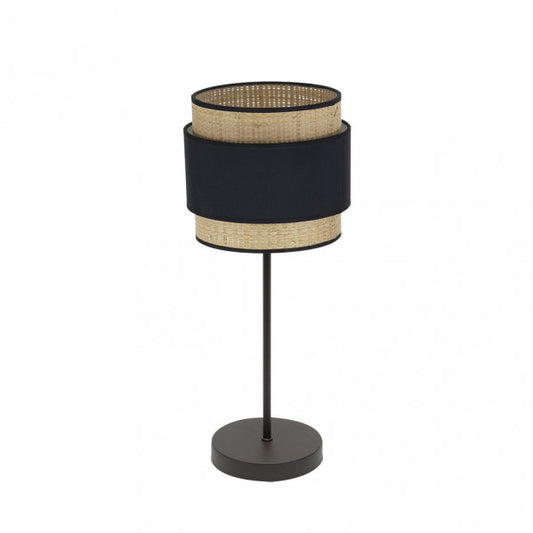 Lámpara de sobremesa Kandy en acabado natural y negro de 45 cm de Abrila, modelo 174271009, iluminación moderna con luz difusa de la serie Kandy, diseño textil y metal para decoración interior doméstica, ai2.