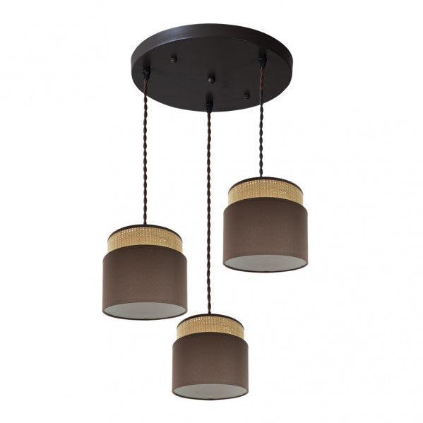 Plafon Kandy de Abrila en metal natural y marrón, diseño textil de 39x39 cm con 3xE27 para iluminación cálida interior doméstica