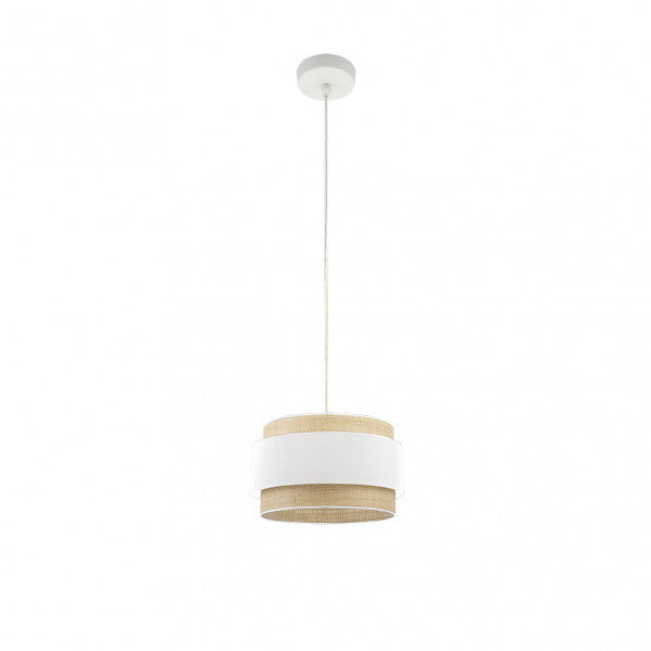 Colgante Kandy de Abrila en acabado natural/blanco, 30 cm de diámetro, lámpara colgante moderna de metal y textil para decoración interior doméstica con bombilla E27 y luz difusa, modelo 174293001 de AI2