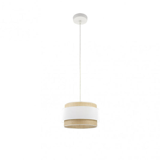 Colgante Kandy de Abrila en acabado natural/blanco, 30 cm de diámetro, lámpara colgante moderna de metal y textil para decoración interior doméstica con bombilla E27 y luz difusa, modelo 174293001 de AI2