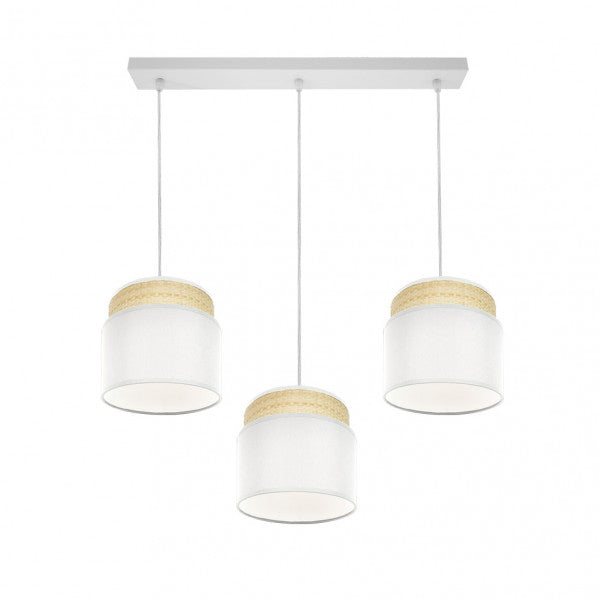 Regleta colgante Kandy de Abrila en acabado natural y blanco, modelo 3xE27 con 174293101, lámpara de metal ideal para decoración interior en dormitorio y salón, diseño textil colgante estilo ai2.