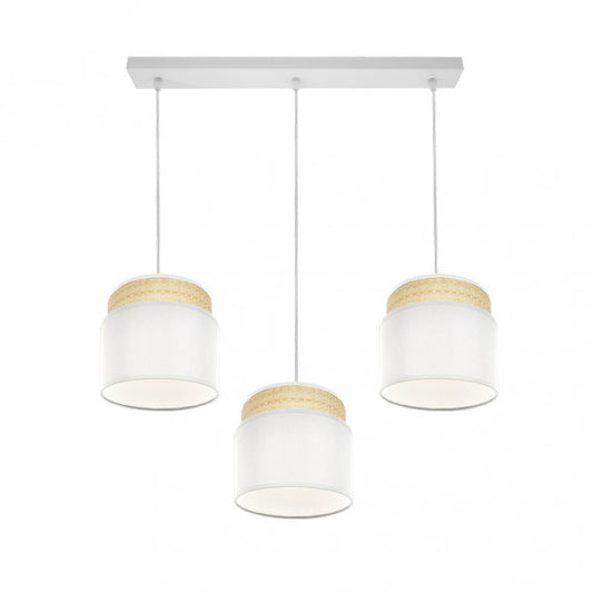 Regleta colgante Kandy de Abrila en acabado natural y blanco, modelo 3xE27 con 174293101, lámpara de metal ideal para decoración interior en dormitorio y salón, diseño textil colgante estilo ai2.
