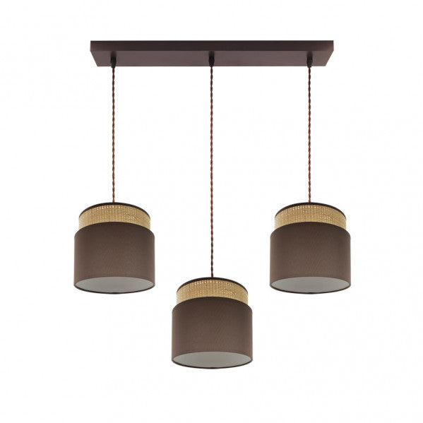 Regleta colgante Kandy de Abrila en acabado natural y marrón, con 3 casquillos E27 para bombillas, diseño en metal y textil ideal para decoración interior doméstica, modelo 174293102.