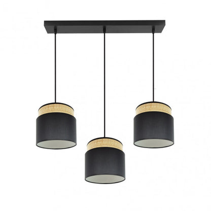 Regleta colgante Kandy de Abrila en acabado natural y negro, modelo 3xE27 con soporte para bombillas E27, diseño de metal y textil para iluminación doméstica y decoración interior moderna, referencia 174293109.
