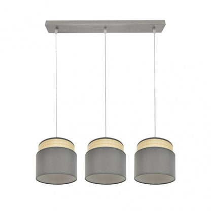 Regleta colgante Kandy 3xE27 en acabado natural y gris de Abrila, modelo 174293128, lámpara de iluminación moderna para interior doméstico con luz difusa, ideal para decoración con casquillo E27, diseño textil y metal AI2.