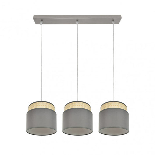 Regleta colgante Kandy 3xE27 en acabado natural y gris de Abrila, modelo 174293128, lámpara de iluminación moderna para interior doméstico con luz difusa, ideal para decoración con casquillo E27, diseño textil y metal AI2.