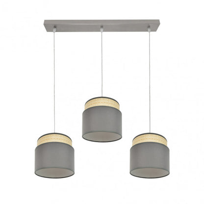 Regleta colgante Kandy de Abrila en acabado natural gris con 3 casquillos E27, ideal para iluminación moderna y luz difusa en interiores domésticos, diseño textil y metal para lámparas de decoración (modelo 174293128).