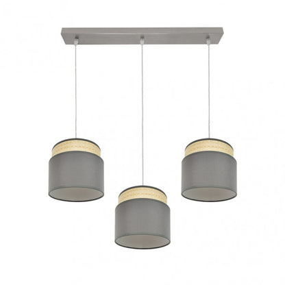 Regleta colgante Kandy 3xE27 en acabado natural y gris de Abrila (código 174293128), lámpara de iluminación moderna para interior doméstico con luz difusa, diseño en textil y metal para decoración.