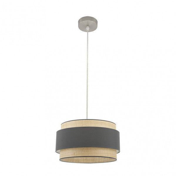 Colgante Kandy de Abrila en acabado natural-gris, diseño moderno de metal y textil con portalámparas E27, diámetro 40cm, ideal para iluminación en salón, dormitorio o decoración interior contemporánea (modelo 174294028)