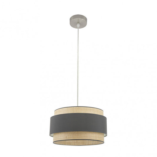 Colgante Kandy de Abrila en acabado natural-gris, diseño moderno de metal y textil con portalámparas E27, diámetro 40cm, ideal para iluminación en salón, dormitorio o decoración interior contemporánea (modelo 174294028)