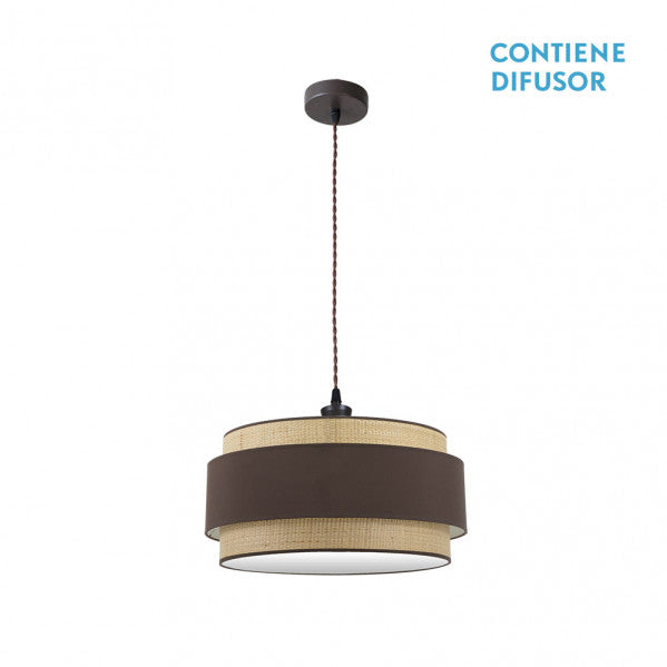 Colgante Kandy de Abrila en metal natural/marrón con dos bombillas E27, diseño textil de 50 cm para iluminación moderna interior y decoración doméstica (código 174295002)