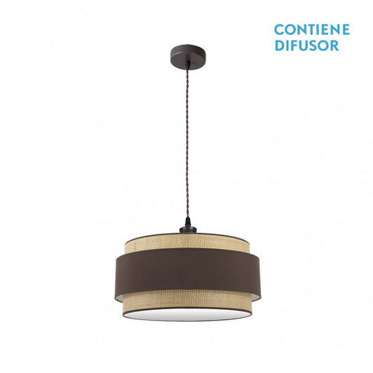 Colgante Kandy de Abrila en metal natural/marrón con dos bombillas E27, diseño textil de 50 cm para iluminación moderna interior y decoración doméstica (código 174295002)