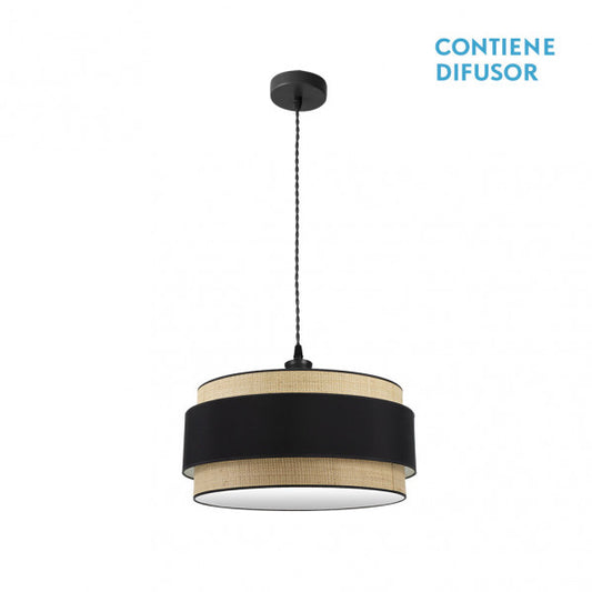 Colgante Kandy de Abrila en acabado natural y negro, modelo 2xE27 con 50 cm de diámetro, lámpara colgante de metal y textil para iluminación interior y decoración doméstica, ideal para espacios pequeños (tamaño S), referencia 174295009.