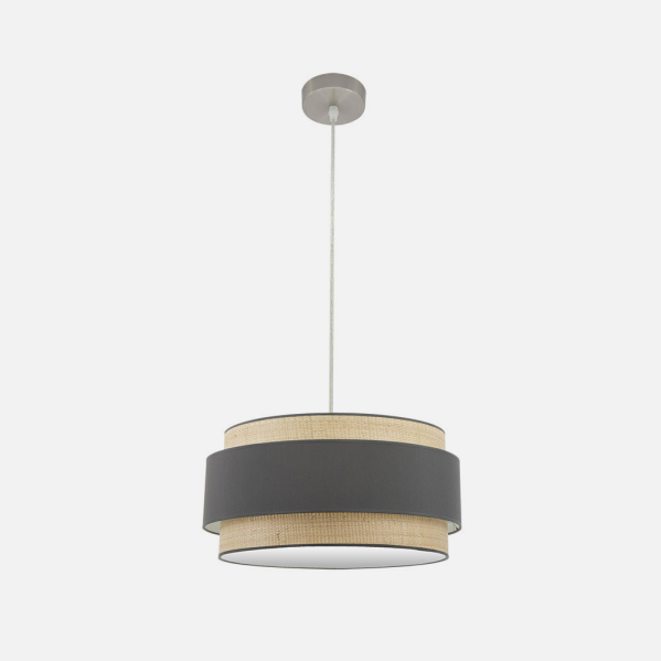 Lámpara colgante Kandy de Abrila en acabado natural y gris, diseño moderno de metal níquel con 2 casquillos E27, diámetro 50 cm, ideal para iluminación interior en salón o dormitorio, referencia 174295028.