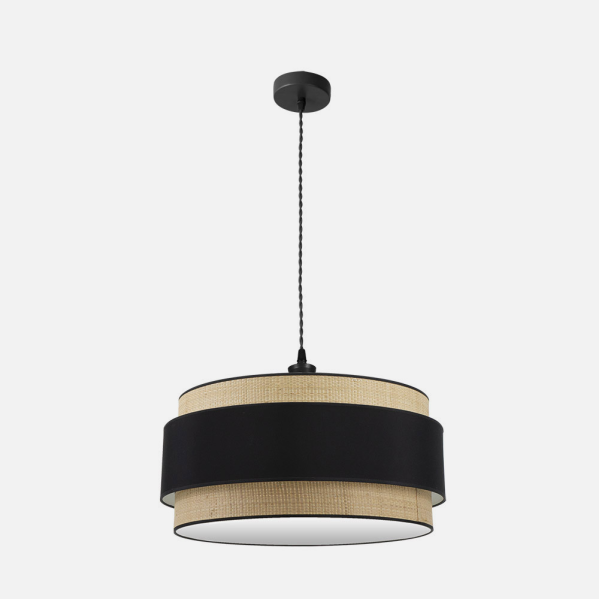 Lámpara colgante Kandy de Abrila en metal negro natural con difusor textil, modelo 3xE27 de 60cm para decoración interior moderna, ideal para iluminación doméstica (código 174296009).