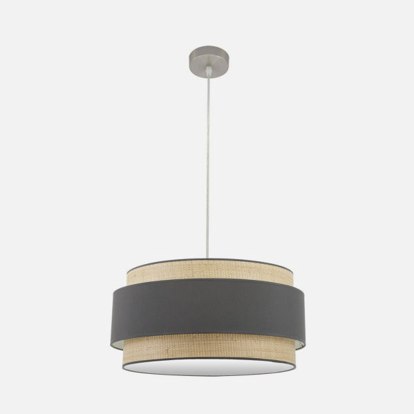 Colgante Kandy 3xE27 en acabado natural y gris de 60 cm, lámpara colgante moderna de metal y textil para iluminación interior doméstica, diseño decorativo Abrila AI2, referencia 174296028