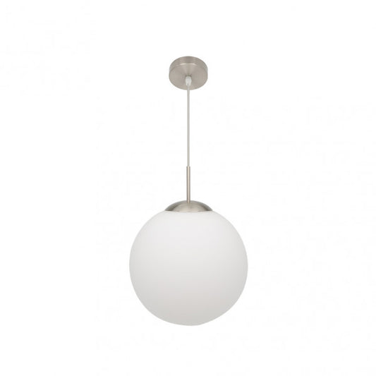 Colgante Astro Blanco/Níquel de 30 cm de Abrila, lámpara colgante moderna con cristal esférico y estructura de metal níquel, ideal para iluminación interior y decoración doméstica (modelo 174393001).