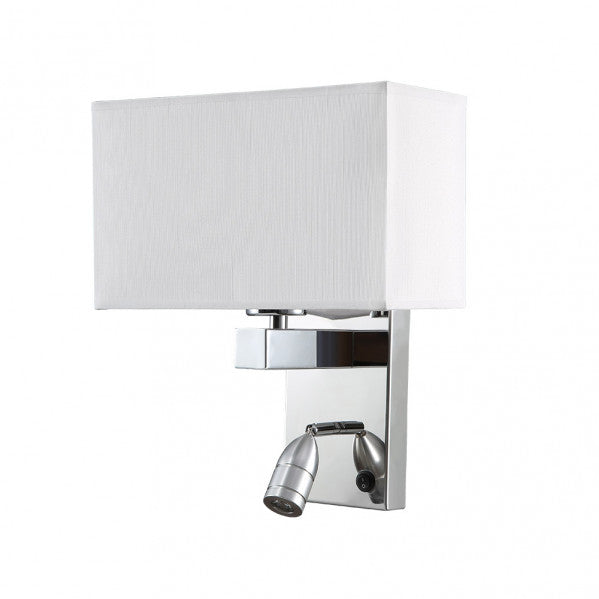 Aplique Gabriel Cromo Blanco 3W LED de Abrila, modelo 174461020, iluminación difusa moderna para interior y dormitorio, acabado en metal textil blanco y cromo, diseño contemporáneo LED de bajo consumo.