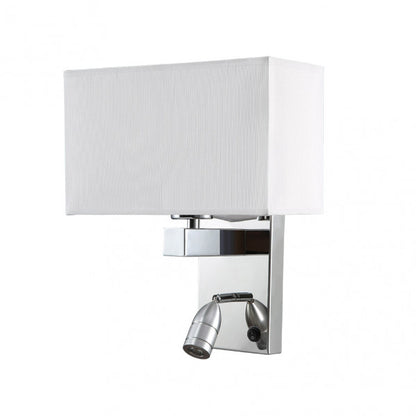 Aplique Gabriel Cromo Blanco 3W LED de Abrila, modelo 174461020, iluminación difusa moderna para interior y dormitorio, acabado en metal textil blanco y cromo, diseño contemporáneo LED de bajo consumo.